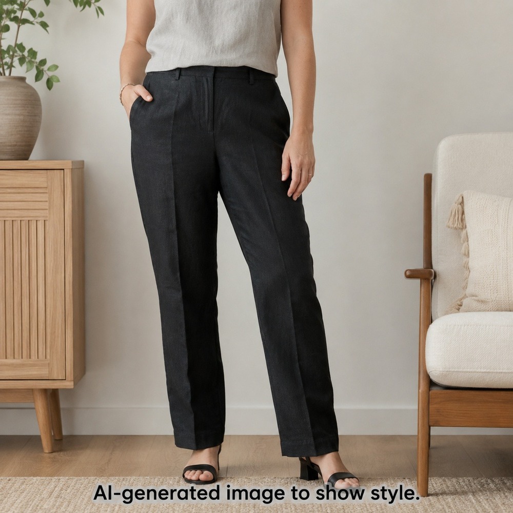 Talbots Petites 100% Irish Linen Straight Leg Black Trousers Pants Women 12P Vtg